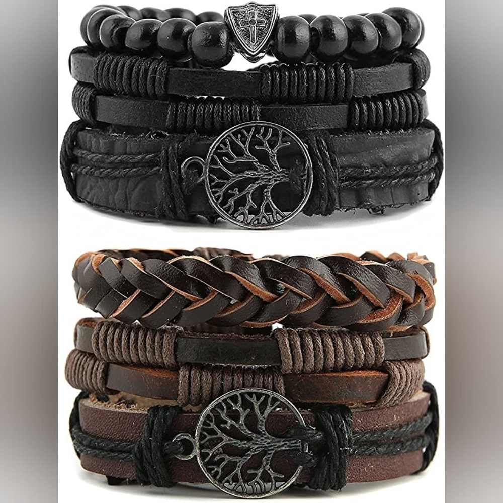 HZMAN Genuine Leather Tree of life Bracelets Men Women, Tiger Eye Natural Stone